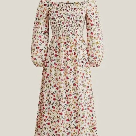 J. Crew Vintage Floral Dress Cream Square Neck Smocked Pullover Long Sleeve Sz L - Picture 1 of 6